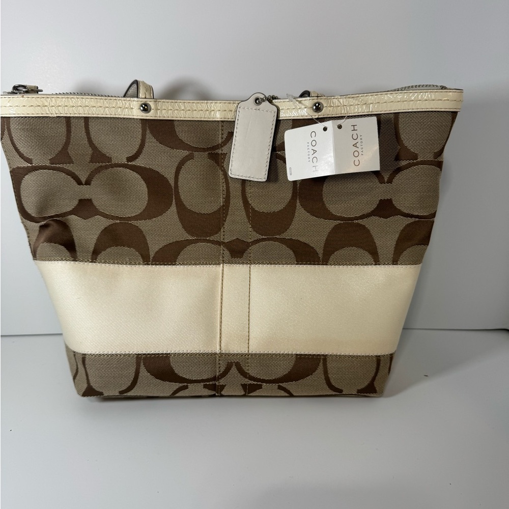 Coach Brown and Cream Signature Tote